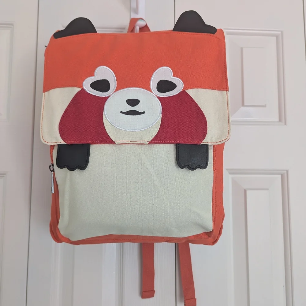 Floral Floric Red Panda Backpack Full Zipper Pockets.